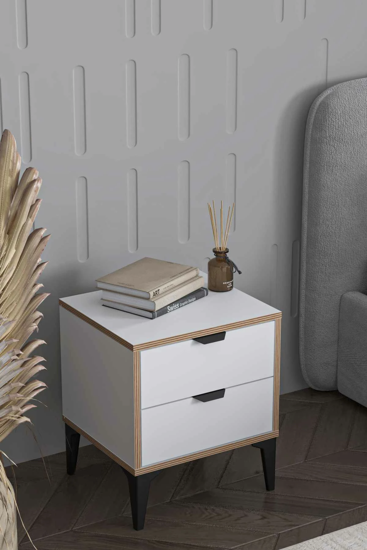 Komodinë natës Skye Decor, Arden, e bardhë