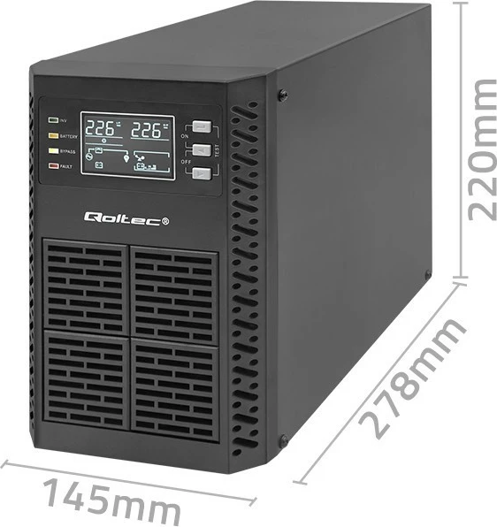 UPS Qoltec 1kVA 1000W, Online, LCD, Power Factor 1.0, EPO, USB, i zi
