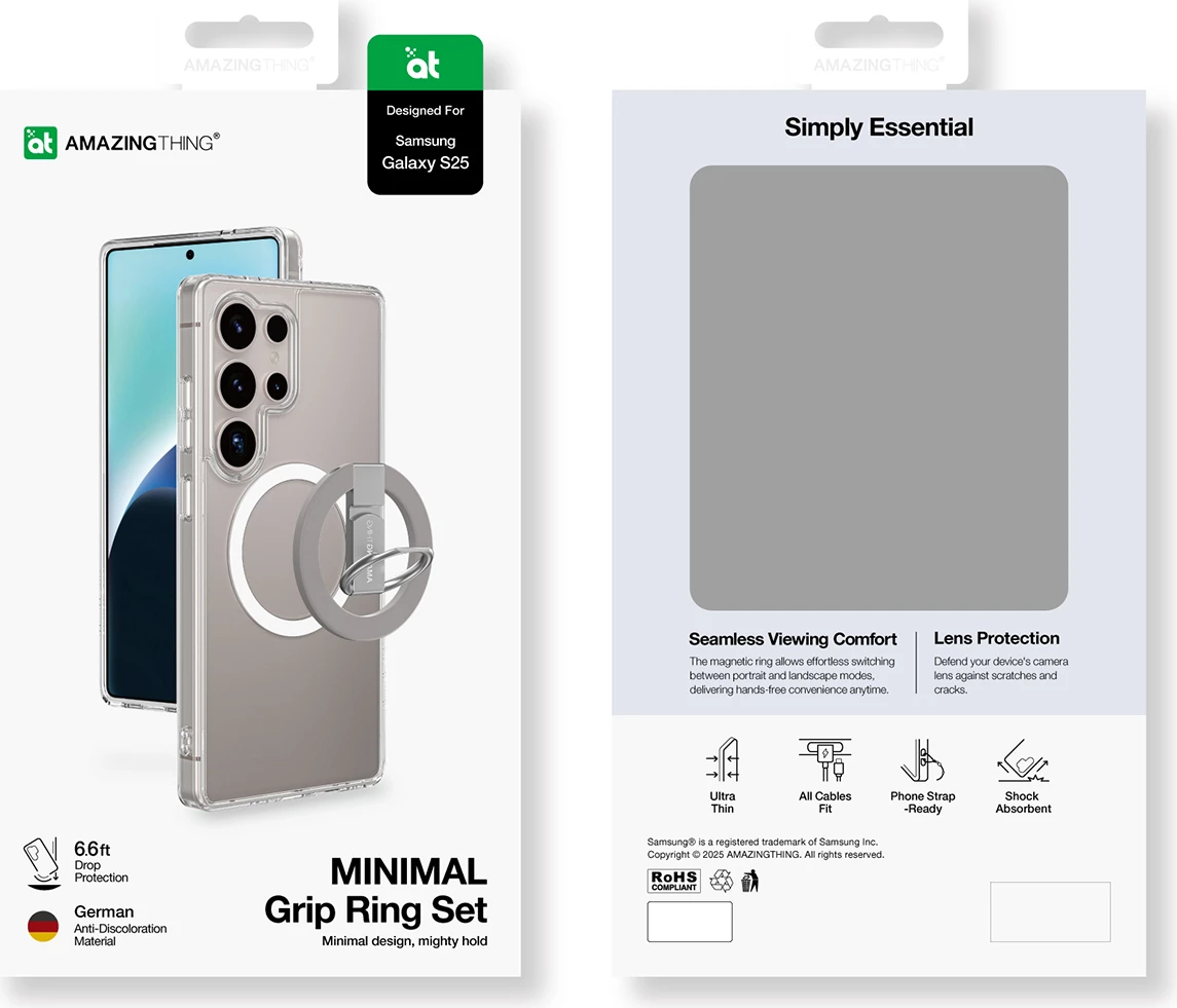 Mbështjellës AmazingThing Minimal Mag Case për Samsung Galaxy S25, me unazë magnetike, Transparent