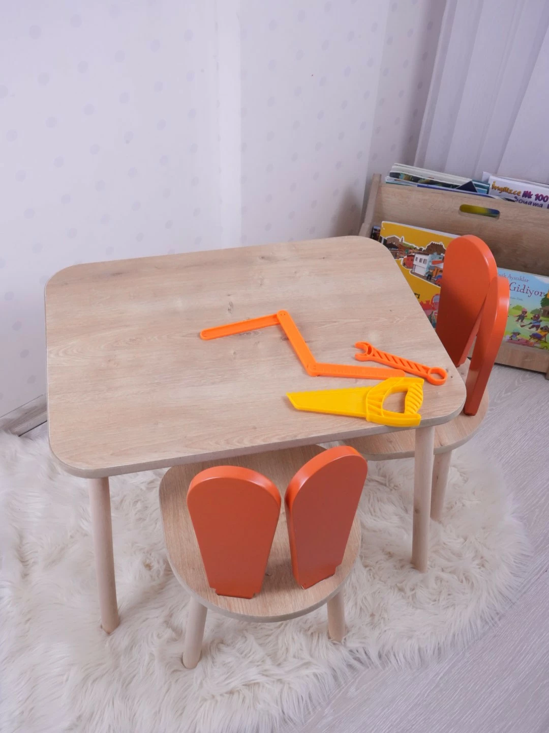 Set tavoline për fëmijë, Hanah Home, një karrige Bunny, portokalli, kafe