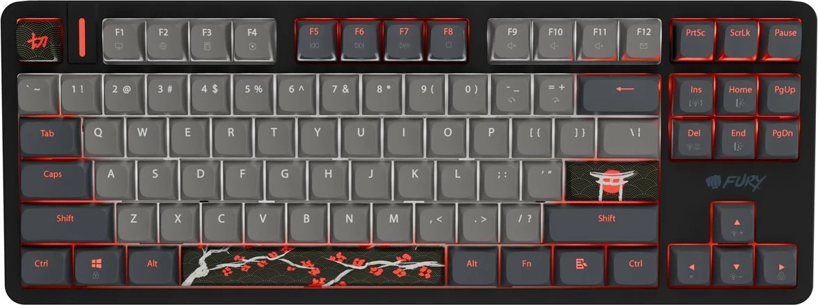 Tastierë gaming Fury Kanabo K6, TKL 80%, US QWERTY, USB-C, RGB, switcha magnetik Gateron Magnetic Orange, zi-gri