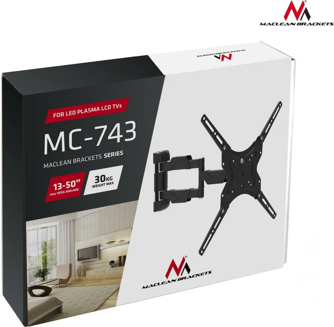 Mbajtëse muri për TV/monitor Maclean MC-743, 13-65", 30kg, e zezë