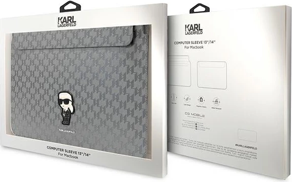 Mbështjellës laptopi Karl Lagerfeld Saffiano Monogram Ikonik, 14", argjendtë