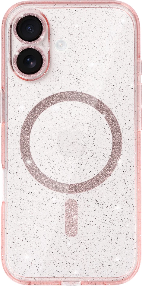 Mbështjellës MagSafe silikoni me glitter për iPhone 17, ONASI 23900, transparent rozë me glitter