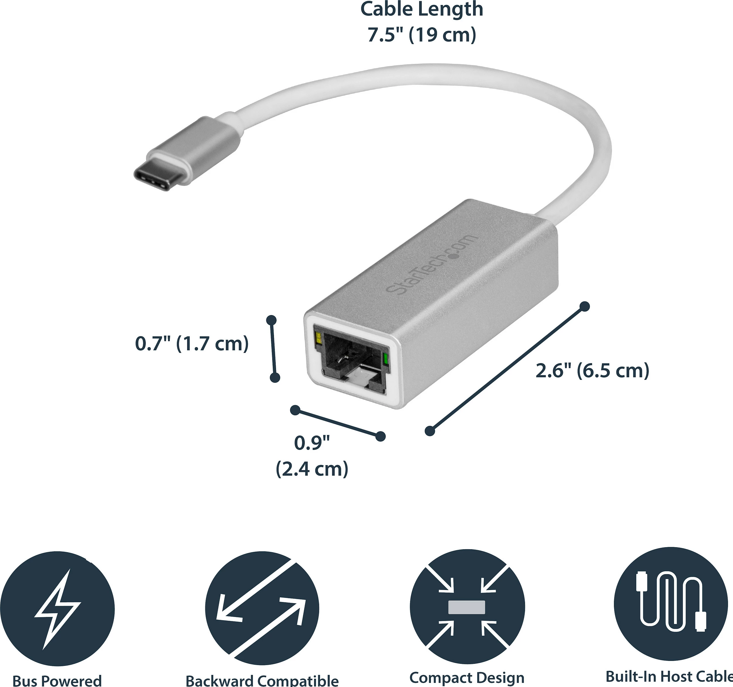 Adapter rrjeti StarTech US1GC30A, USB-C në Gigabit Ethernet RJ-45, 10/100/1000 Mbps, alumin, argjendtë