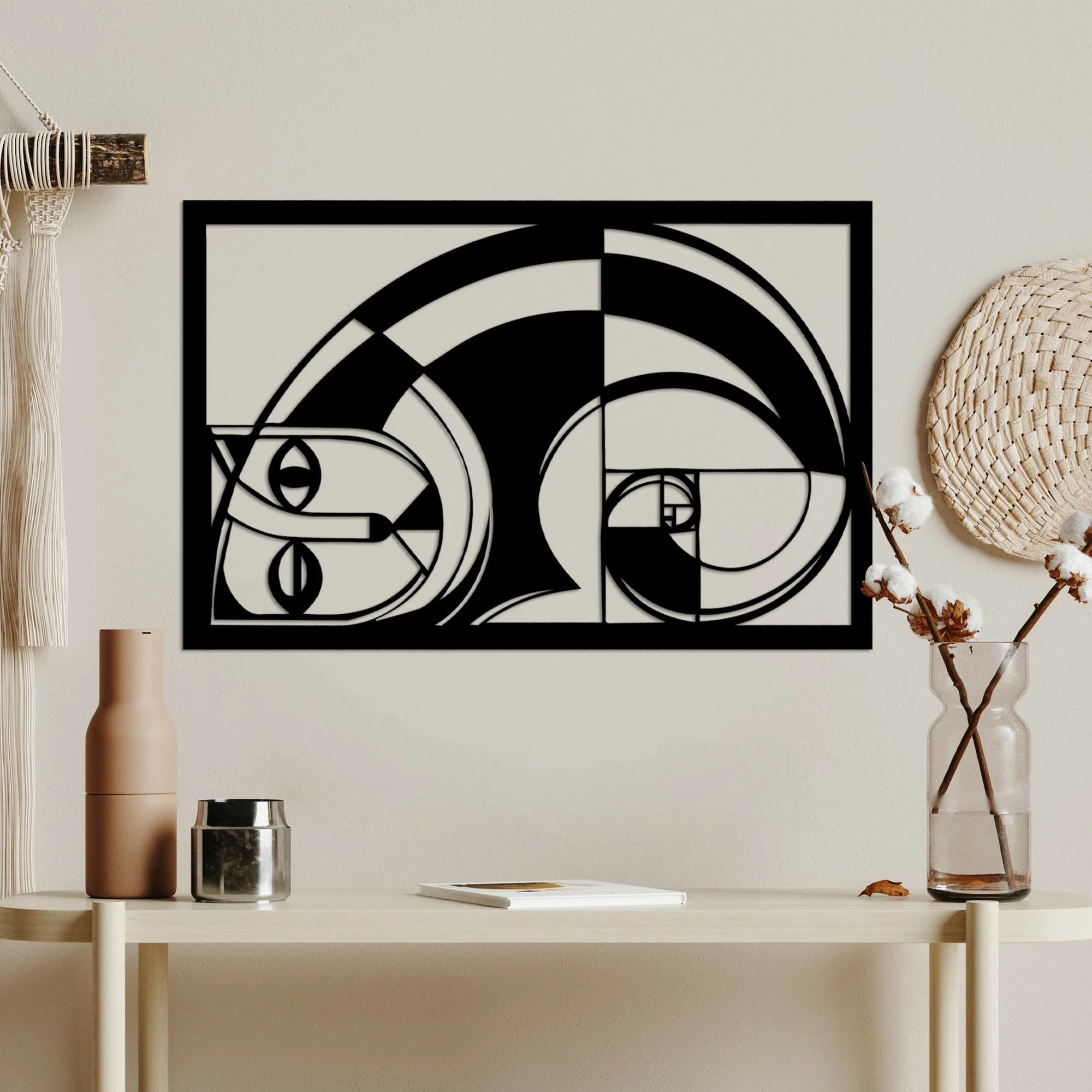 Aksesor dekorativ metalik për mur, Wallity, Fibonacci, ngjyrë e zezë, 56x36.5cm