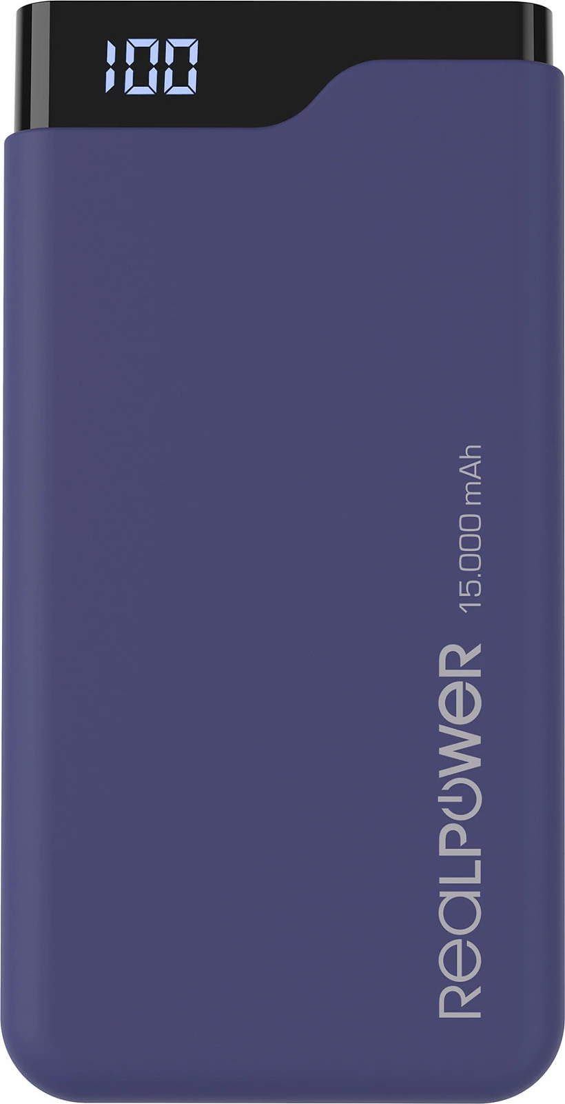 Powerbank RealPower PB-15000C, 15000 mAh, me display, USB-C, blu navy/zi