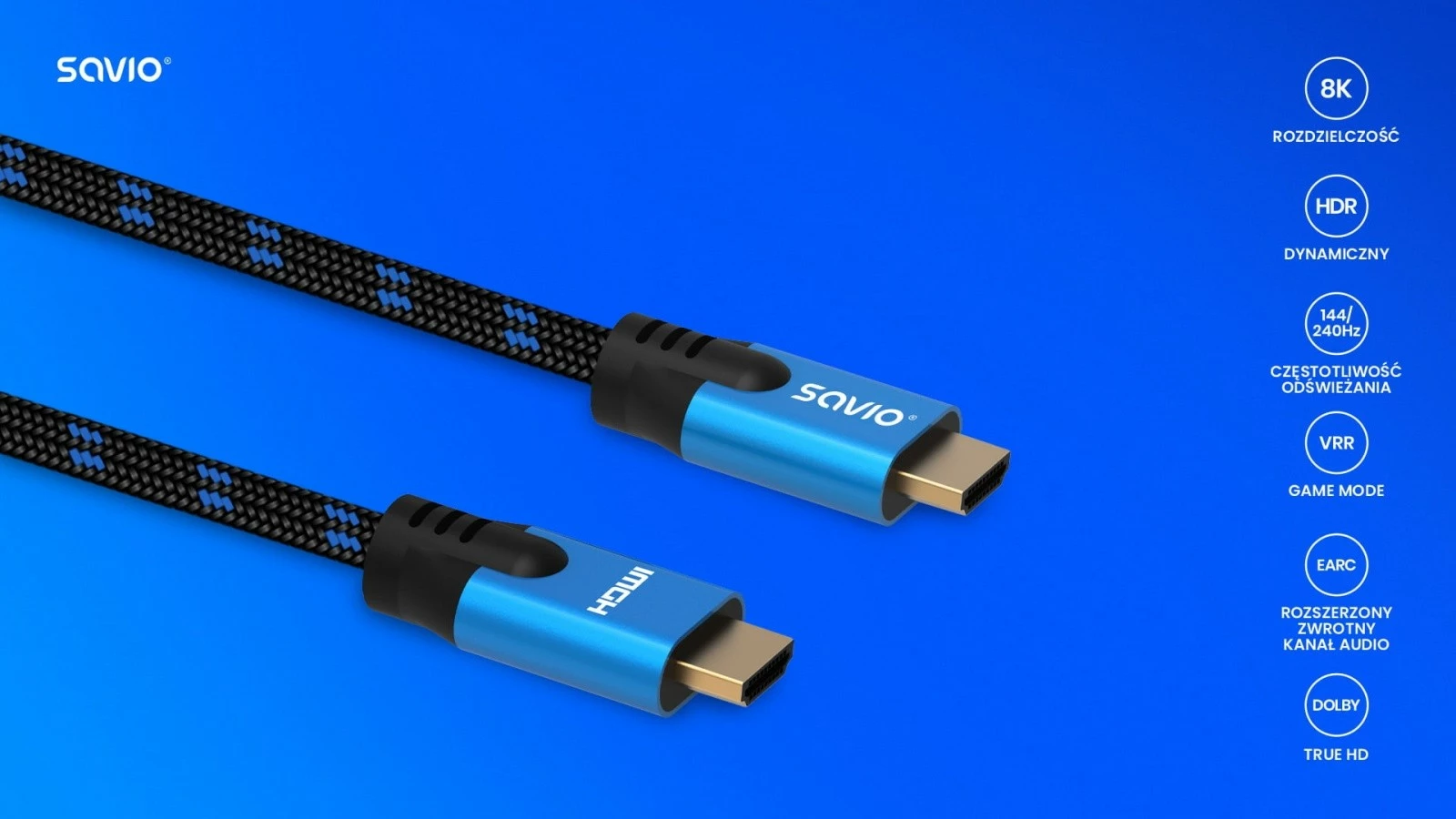 Kabllo HDMI Savio CL-143, 3m, Ultra HD 8K, v2.1, zezë/blu