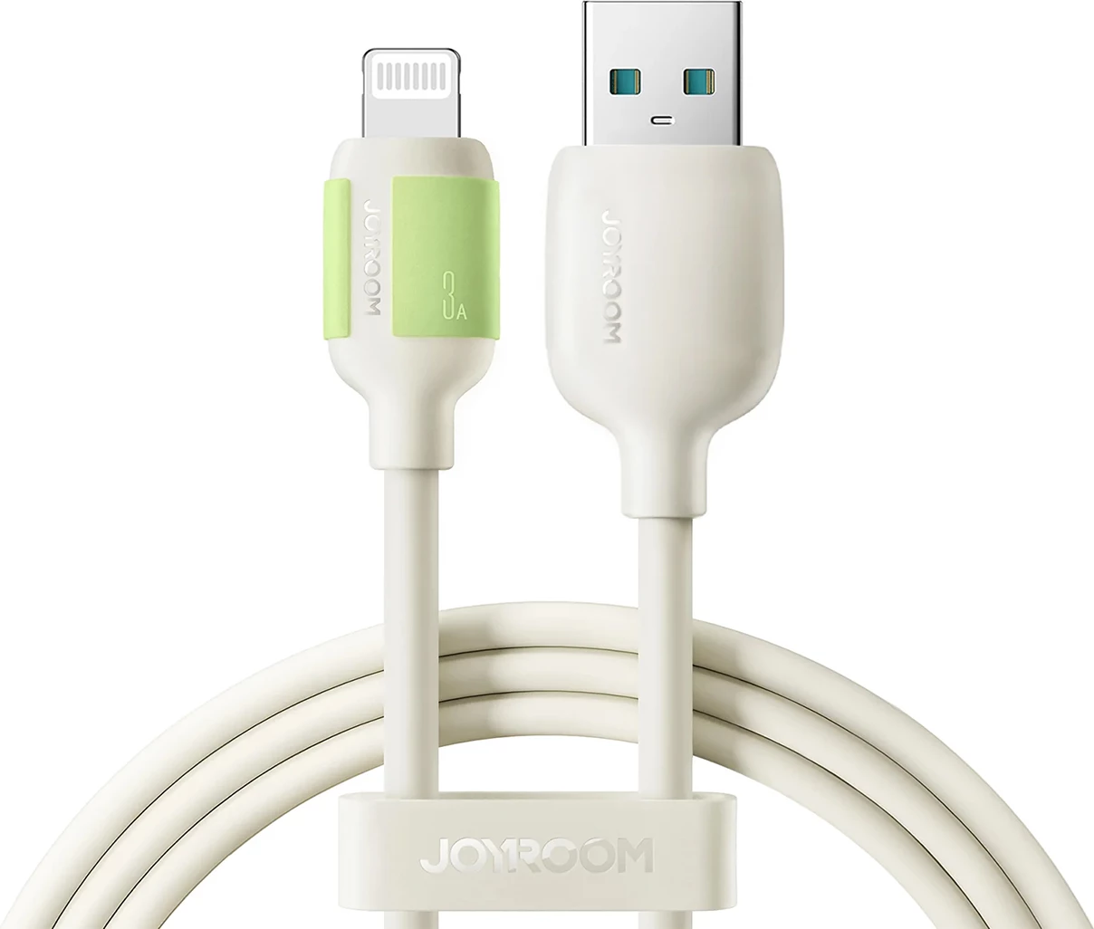 Kabllo Joyroom S-A53 USB-A në Lightning, 2m, 3A, majë fluoreshente, Bezhë