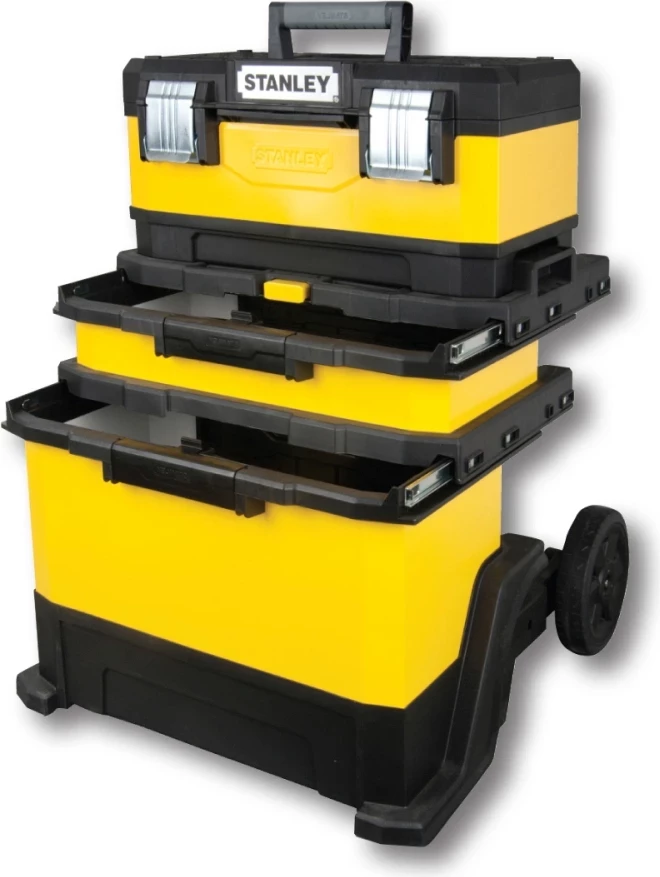 Karrocë veglash Stanley 1-95-621, stacion pune mobil 73x57x39 cm, metal-plastik, e verdhë