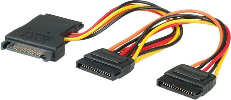 Kabllo energjie SATA ROLINE Y-Adapter, 1x SATA 15-pin në 3x SATA 15-pin, 0.3 m, e zezë