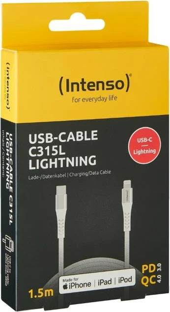 Kabllo INTENSO C315L USB-C në Lightning, 1.5 m, PD 60 W, 480 Mbps, e bardhë