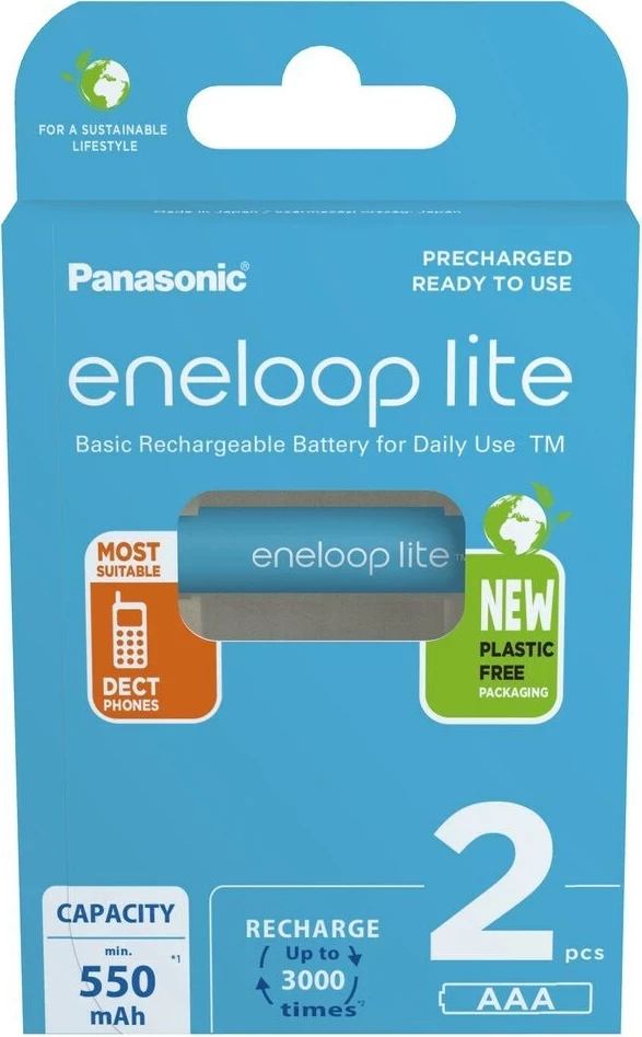 Bateri të rikarikueshme Panasonic Eneloop Lite AAA 550 mAh, 2 copë, Blu