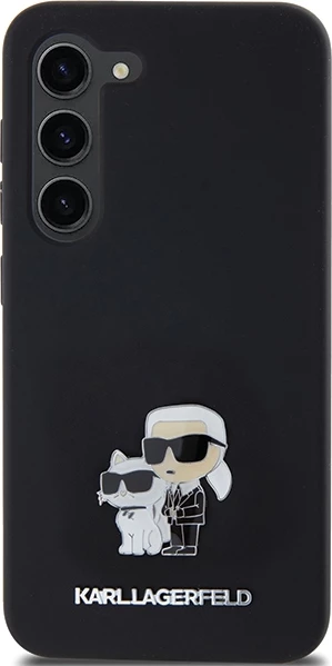 Mbështjellës Karl Lagerfeld Silicone Karl&Choupette Metal Pin për Samsung Galaxy S24, i zi