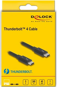 Kabllo Thunderbolt 4 DeLOCK, 1 m, 40 Gbps, USB-C Male-Male, PD 3.1 240 W, e zezë