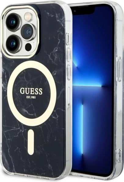 Mbështjellës Guess Marble MagSafe për iPhone 14 Pro Max 6.7", i zi
