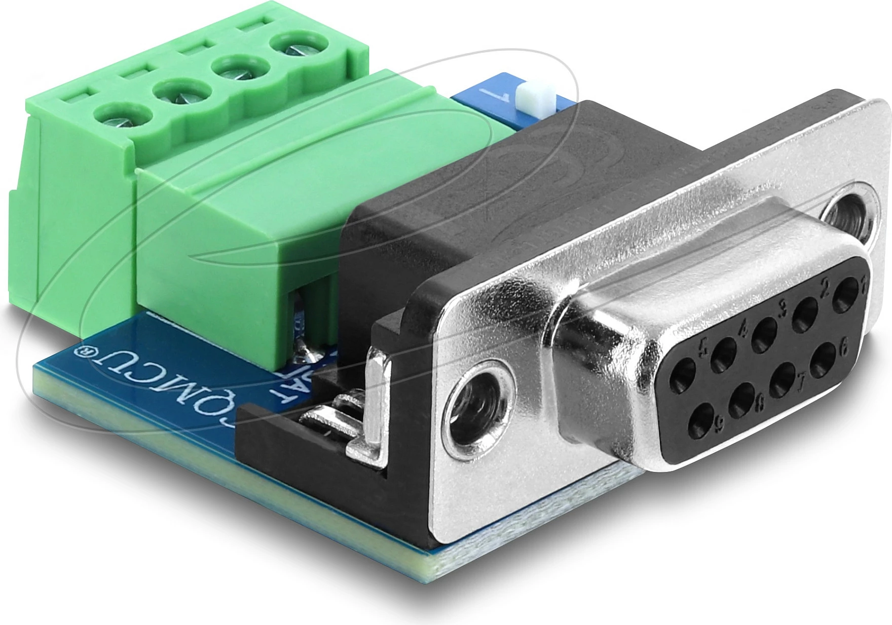Adapter DeLOCK D-Sub 9 (femër) në terminal bllok 4-pin, me DIP switch, 120Ω, i zi