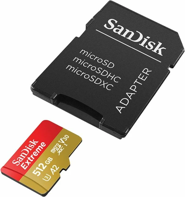 Kartelë memorje microSDXC SanDisk Extreme SDSQXAV-512G-GN6MA 512GB UHS-I A2 U3/V30 me adapter SD, e kuqe/ari