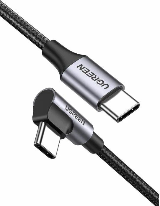 kabllo USB-C në USB-C UGREEN 50125, 60W, 2m, kënd 90°, e thurur najloni, e zezë/argjend