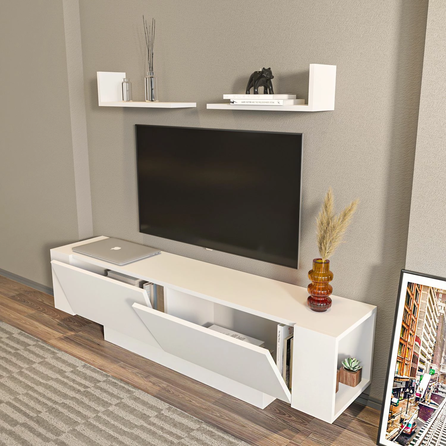 Komodë TV Hanah Home, Ekol, e bardhë