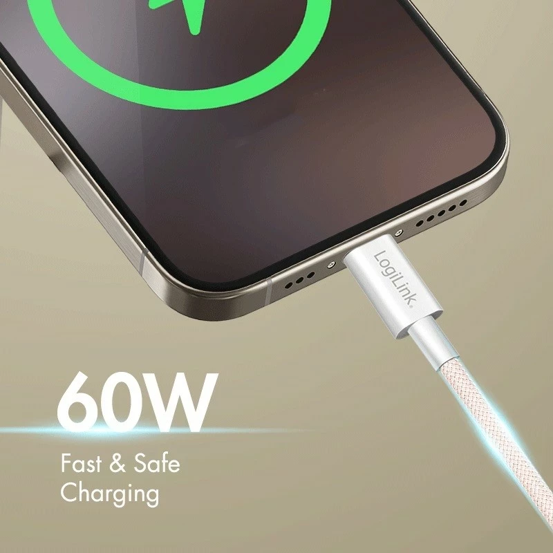 Kabëll USB-C LogiLink USB-C/USB-C 0.5m, najlon, rozë
