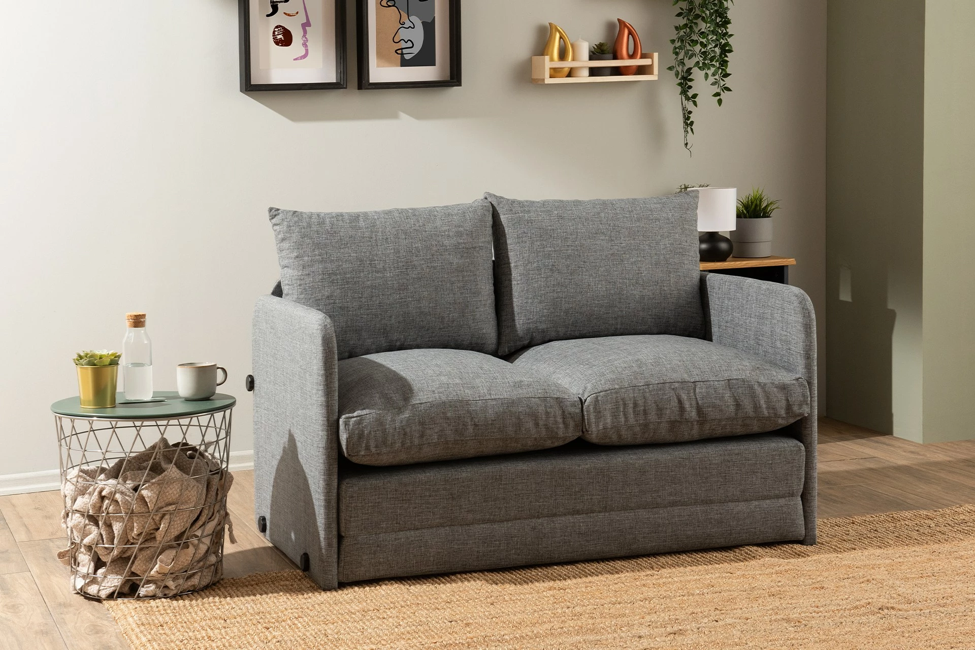 Divan-krevat dy ulëshe, Saga, ngjyrë gri e çelët