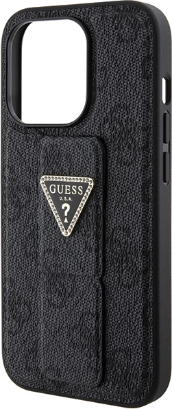 Mbështjellës Guess Grip Stand 4G Triangle Strass për iPhone 15 Pro, i zi