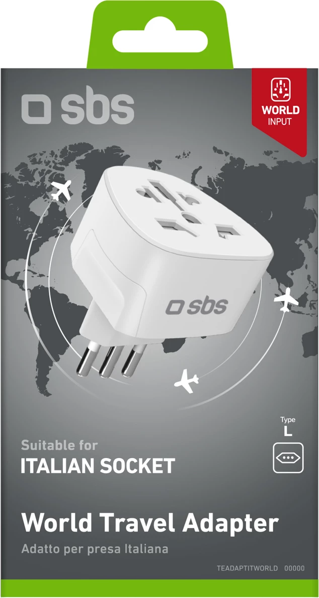 Përshtatës udhëtimi, SBS, prizë IT në prizë universale, 10 A 2500 W, e bardhë