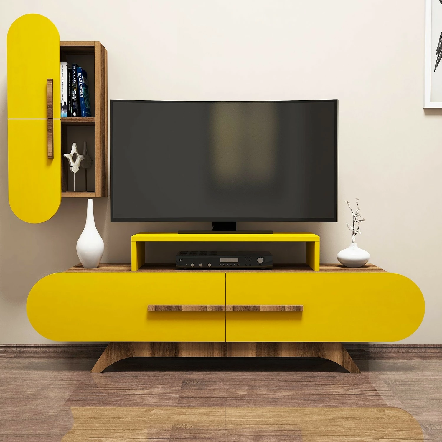 Komodë TV Hanah Home, ngjyrë arrë dhe e verdhë, Rose S