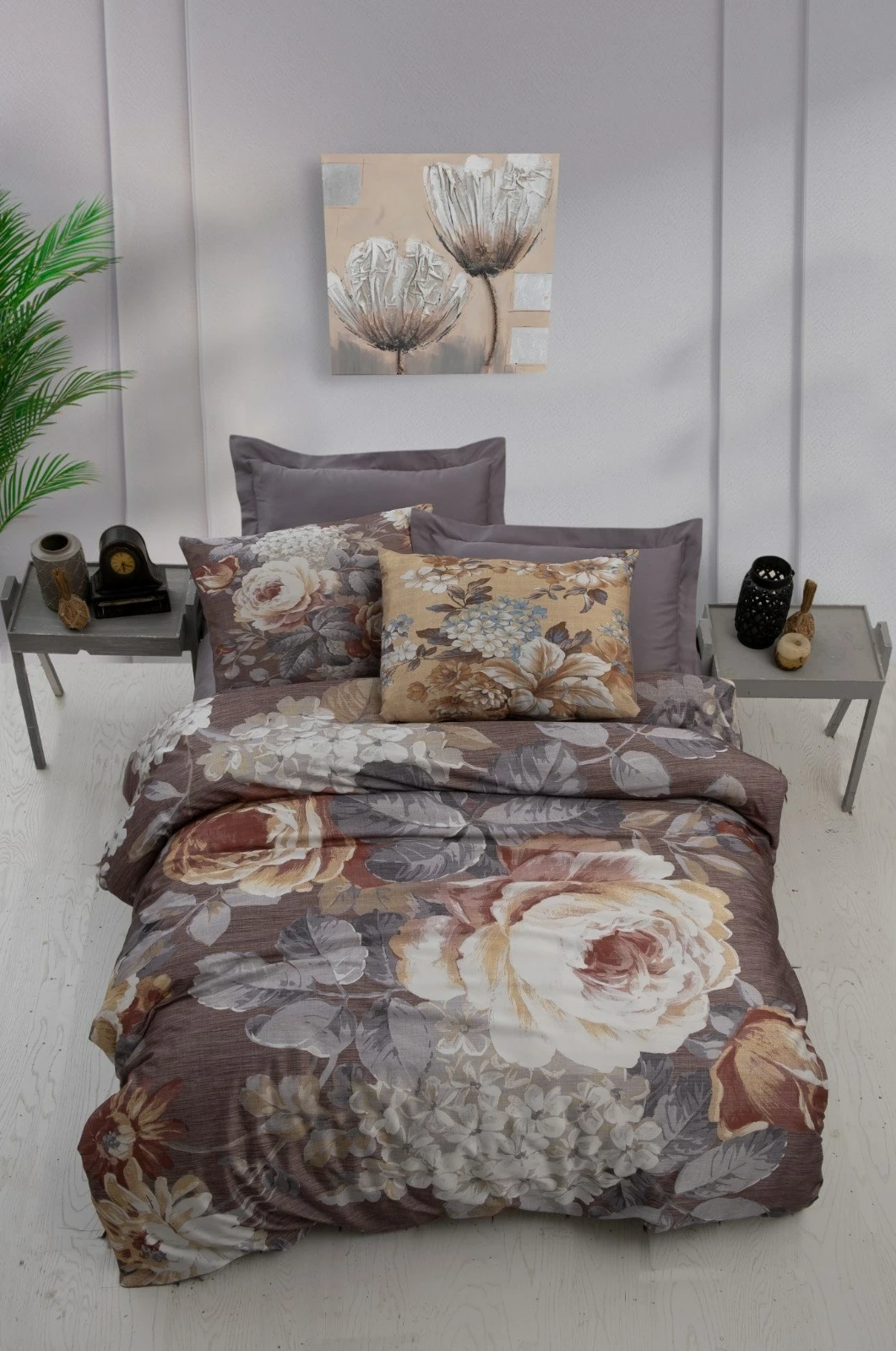 Set mbulesë dysheku dopio L'essentiel, ngjyrë gri, kafe, bezhë, 200x220cm, 2 jastëkë 50x70cm