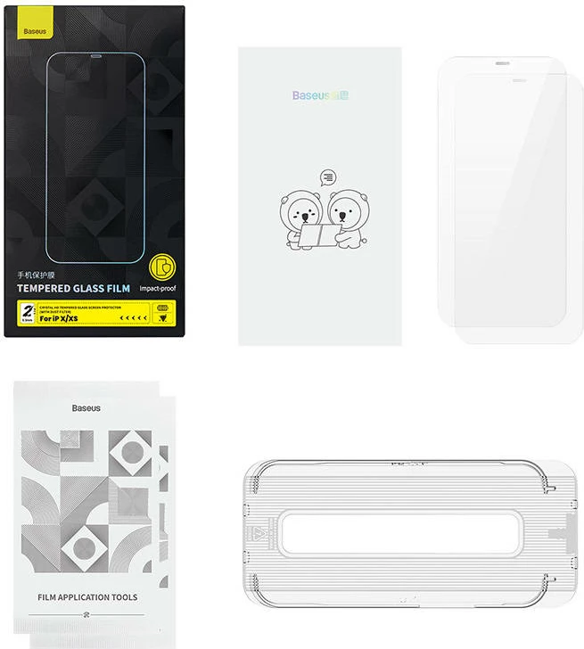 Xham i temperuar Baseus Crystal 0.3mm për iPhone X/XS, 2 copë, Transparent