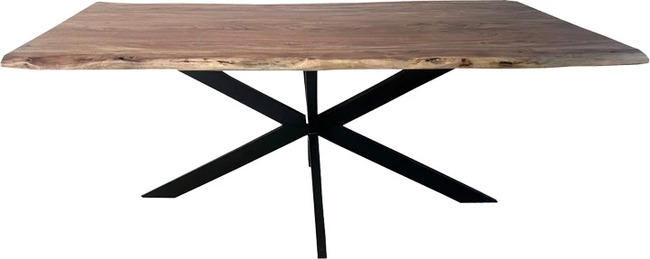 Tavolinë Miles dru akacie masiv trashësi 3.7-4cm ngjyrë natyrale me këmbë metali të zeza 200x100x76cm