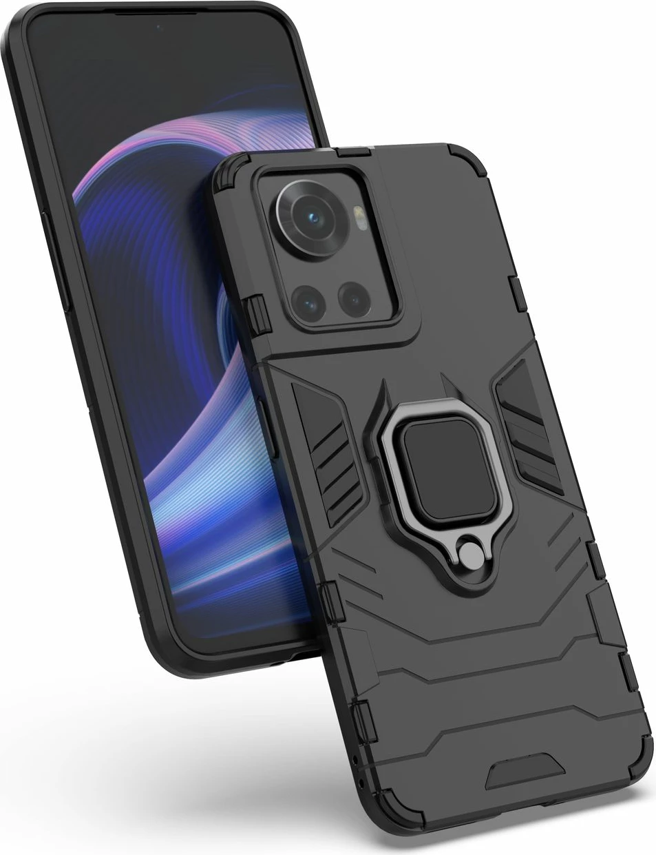 Mbështjellës Hurtel Ring Armor për OnePlus Ace, me dorezë magnetike, i zi