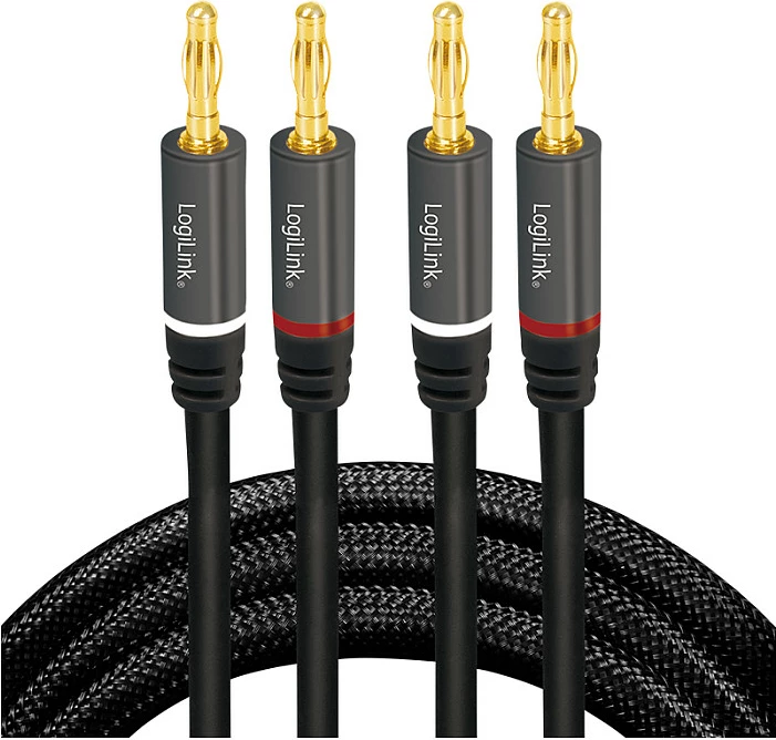 Kabllo audio LogiLink, 2x2 banana plug, 3 m, metal, e zezë