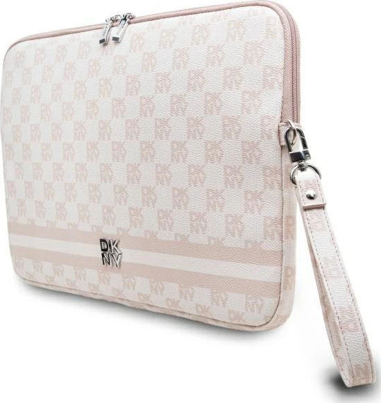 Mbështjellës laptopi DKNY Sleeve, 14", motiv shahu me vija, rozë