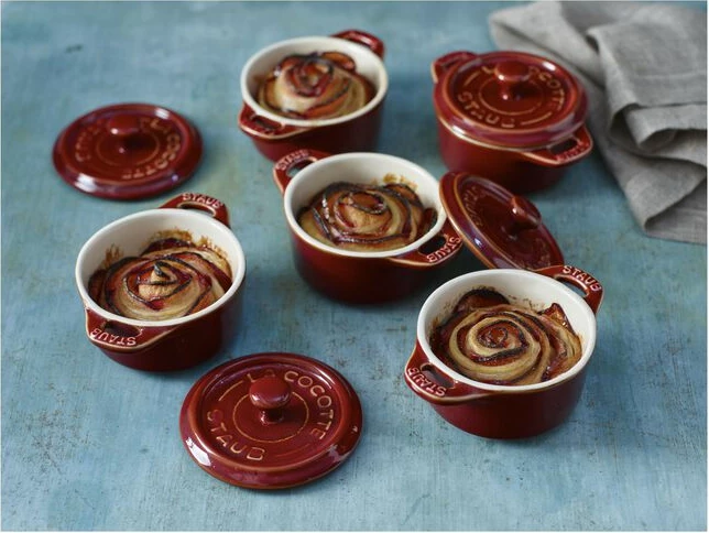 Mini Cocotte 10 cm, e rrumbullakët, bakër antik, qeramikë
