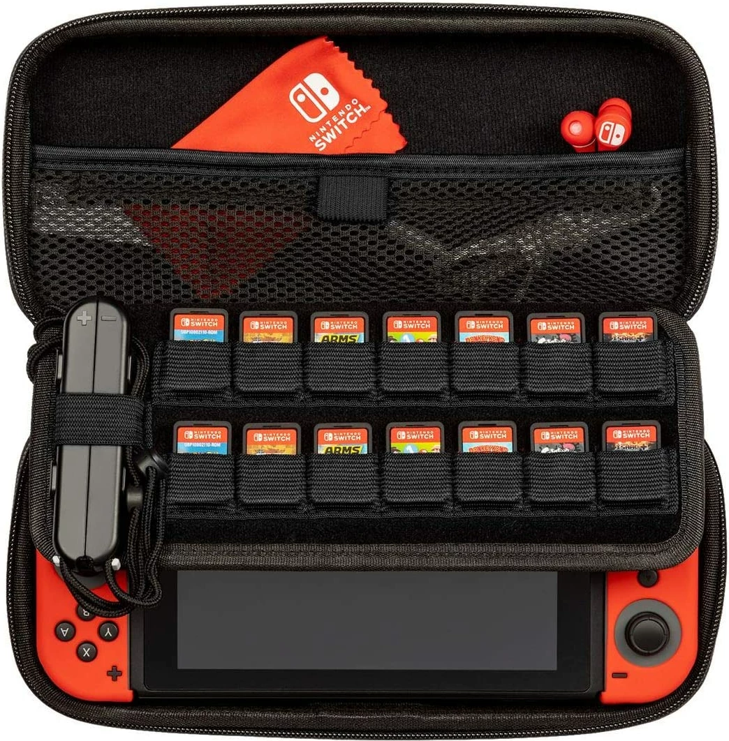 Çantë mbrojtëse për Nintendo Switch PDP Deluxe Bag, me guaskë të fortë, 14 slote për lojëra, gri/zezë