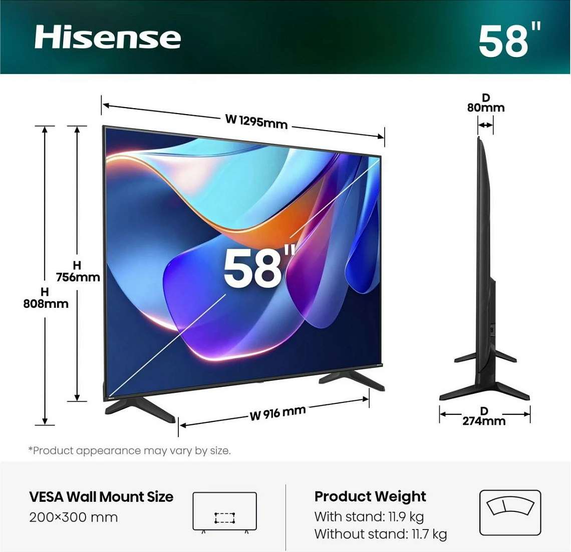 Smart TV Hisense 58A6S, 58" 4K UHD LED, 60Hz, HDR, WiFi Bluetooth, e zezë/gri