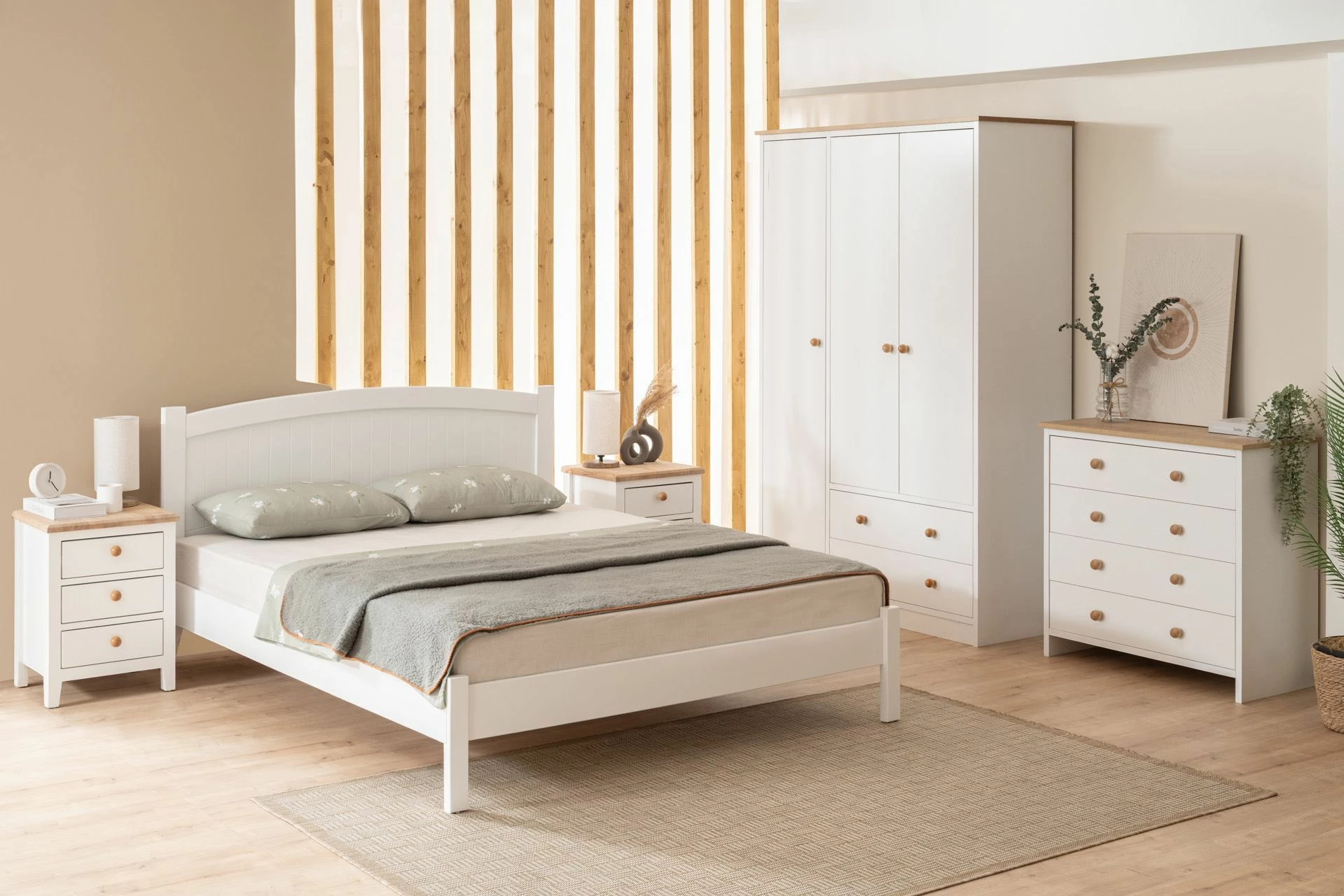 Krevat dopio Skye Decor, stil modern country, i bardhë, 160x200