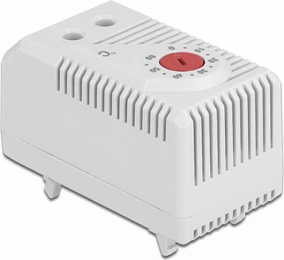 Termostat DeLOCK për shinë DIN, 0-60°C, kontakt NC, IP20, gri/kuqe