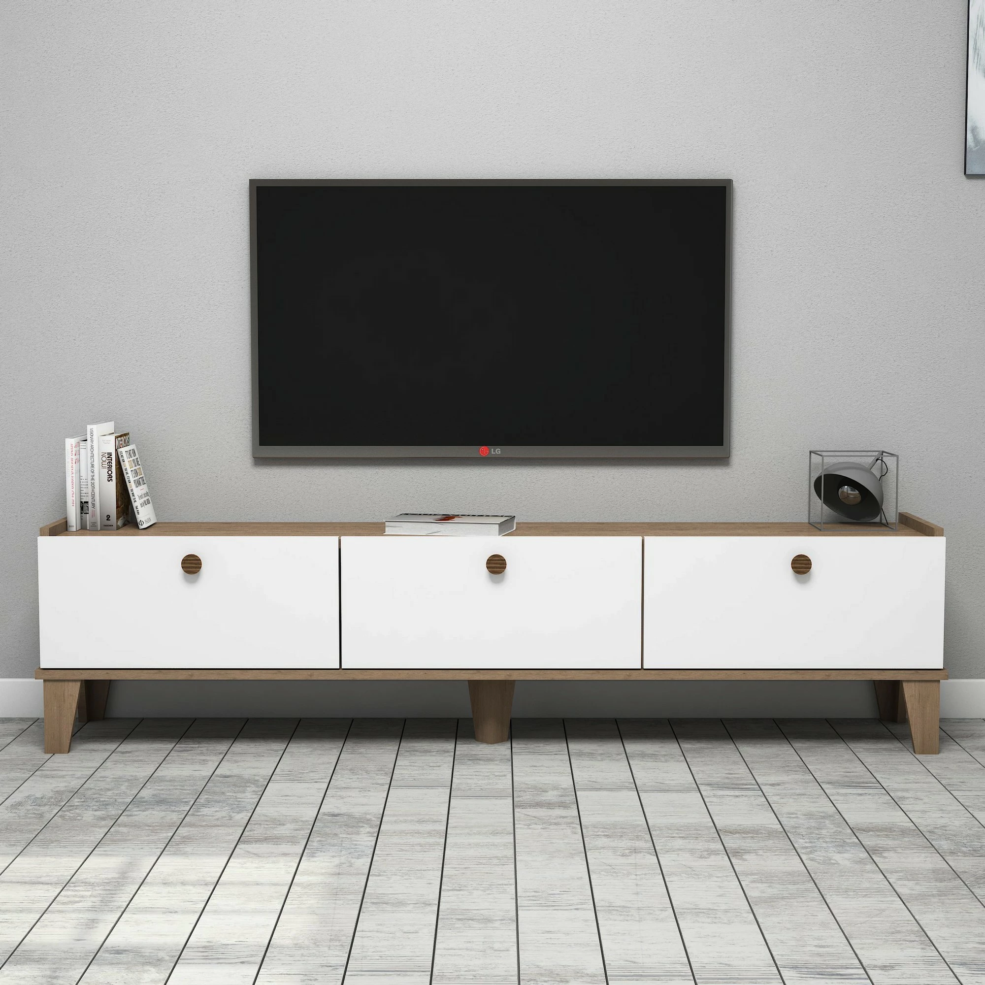 Komodë për TV Hanah Home, Sumer E3620, ngjyrë lis dhe e bardhë