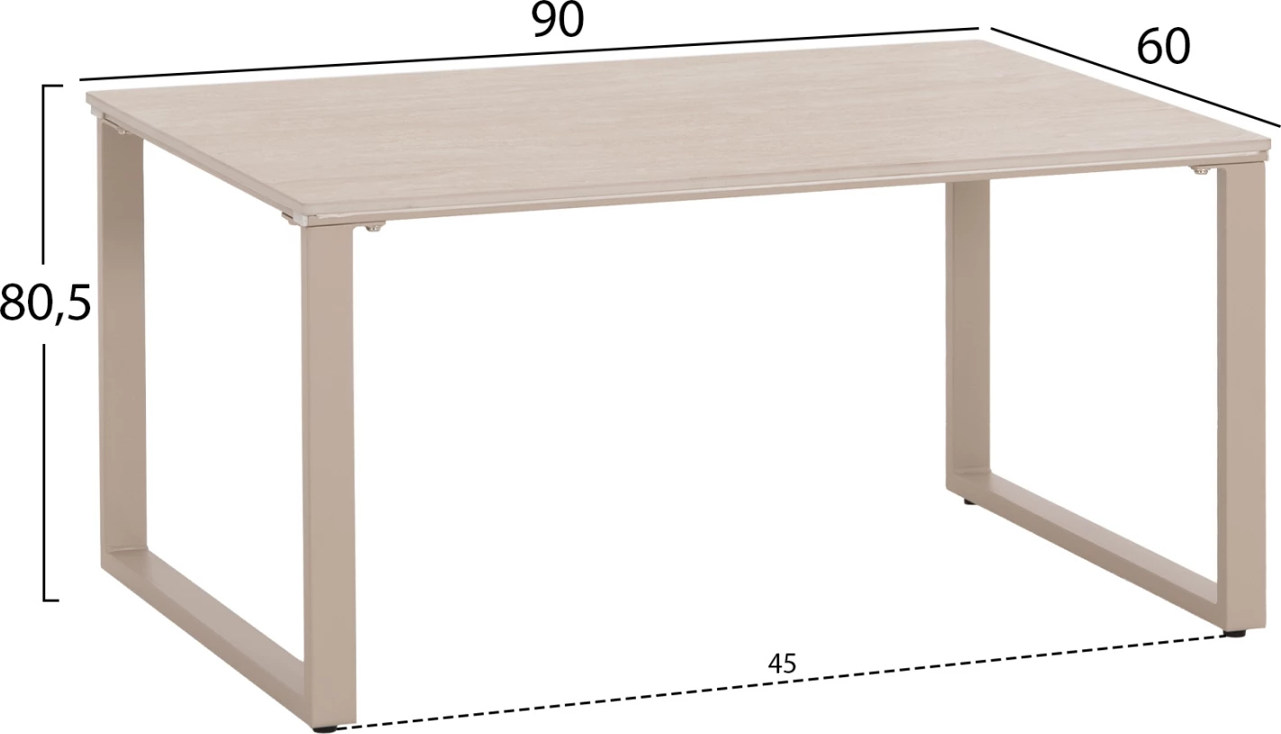Set tavolina kafeje 2 copë, metal bezhë, sipërfaqe gur sinterizuar, model travertin, 120x70x45H