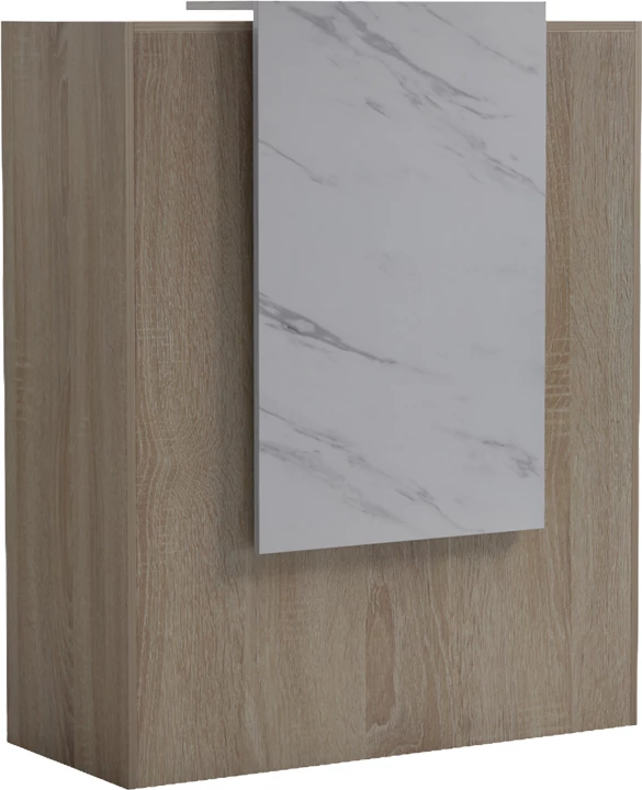 Banak recepsioni Zowel, me LED, pamje lis-sonoma dhe mermeri të bardhë, 90x40x110cm
