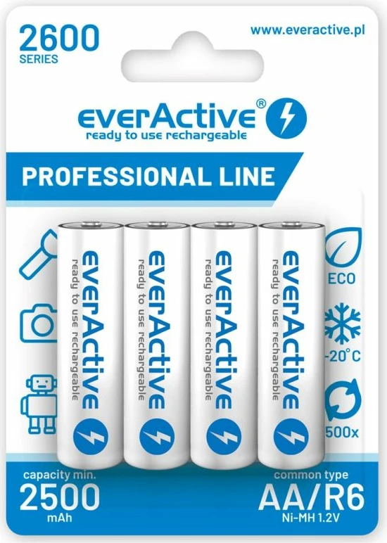 Bateri të rikarikueshme everActive Professional line EVHRL6-2600, set prej 4 copë