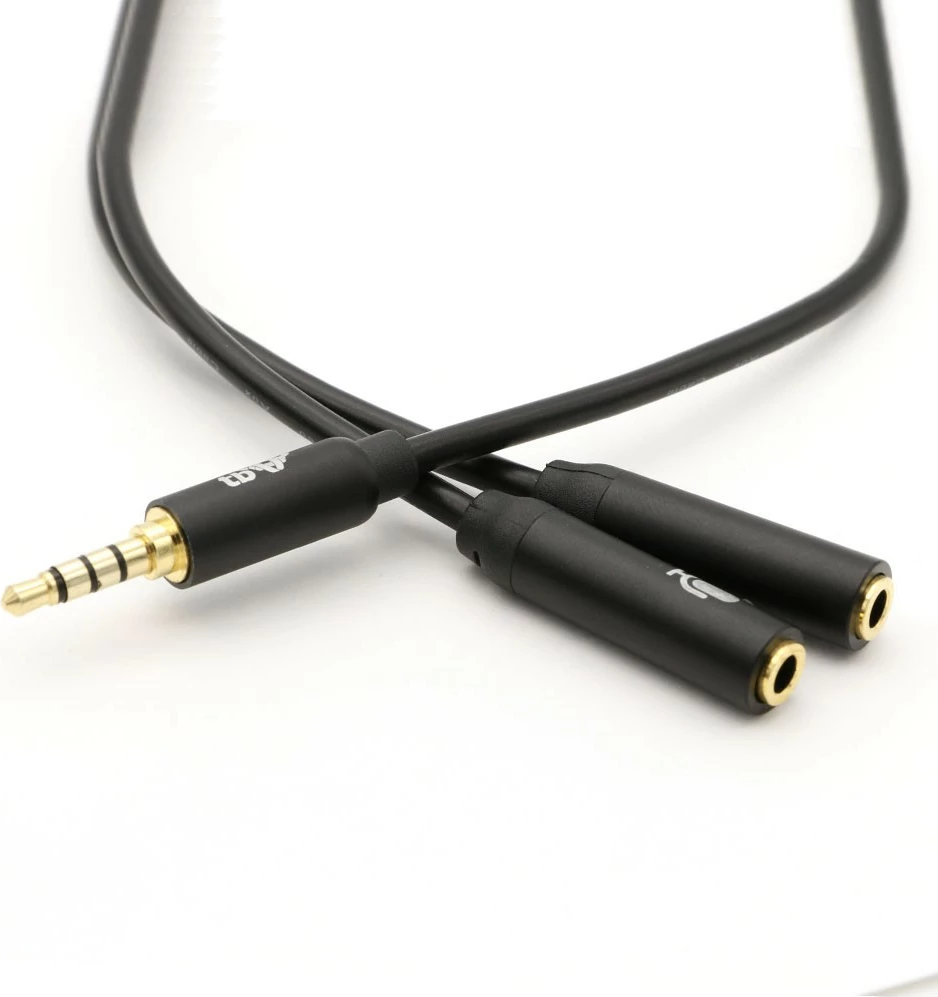 Adapter audio TB, AKTBXAJ0P2J030B, 3.5mm minijack mashkull në 2x 3.5mm minijack femër, 30cm, zi
