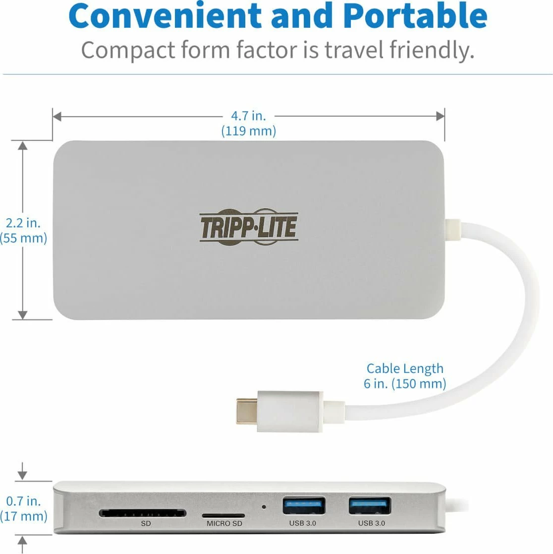 Stacion dokimi USB-C Eaton Tripp Lite Series, 4K HDMI, 2x USB 3.0, 1x USB-C, GbE, SD/microSD, PD 60 W, argjendtë