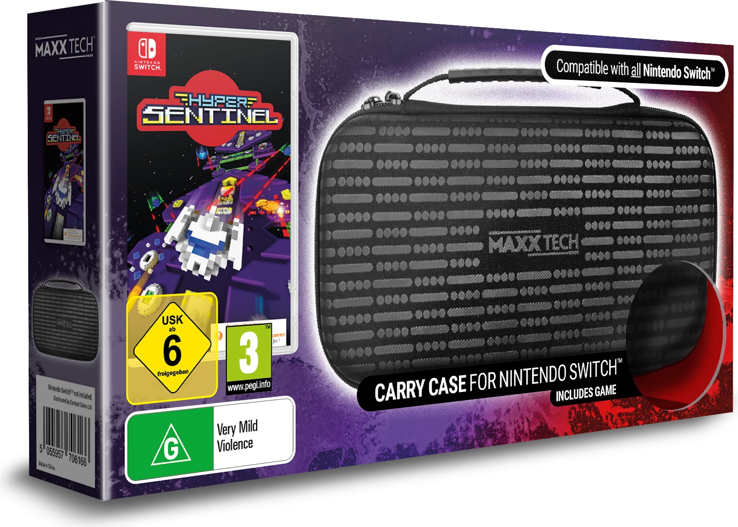 Set torbicë MAXX TECH Carry Case + lojë Hyper Sentinel 2-në-1 për Nintendo Switch (1/2), e zezë