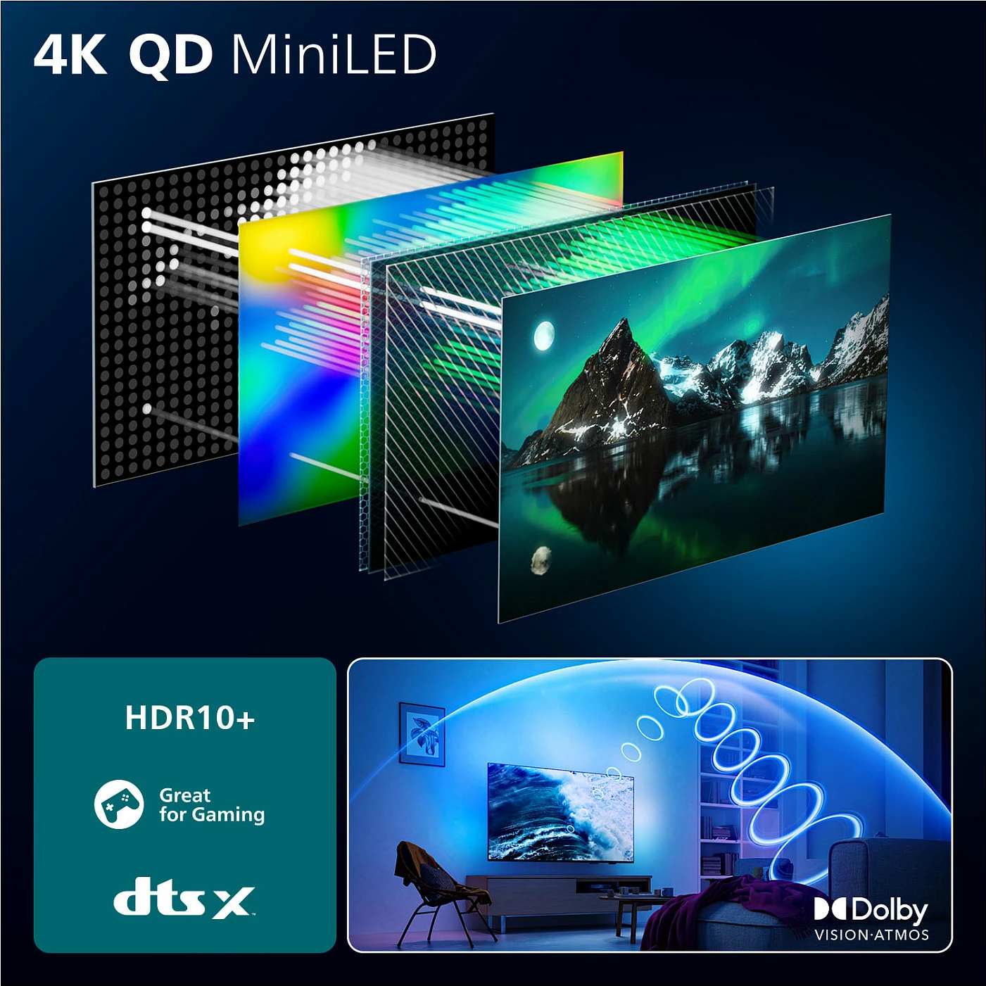Televizor Philips 75MLED910/12, 75", 4K QD MiniLED, 120Hz/144Hz, Ambilight, HDR10+ Dolby Vision, FreeSync Premium, i zi