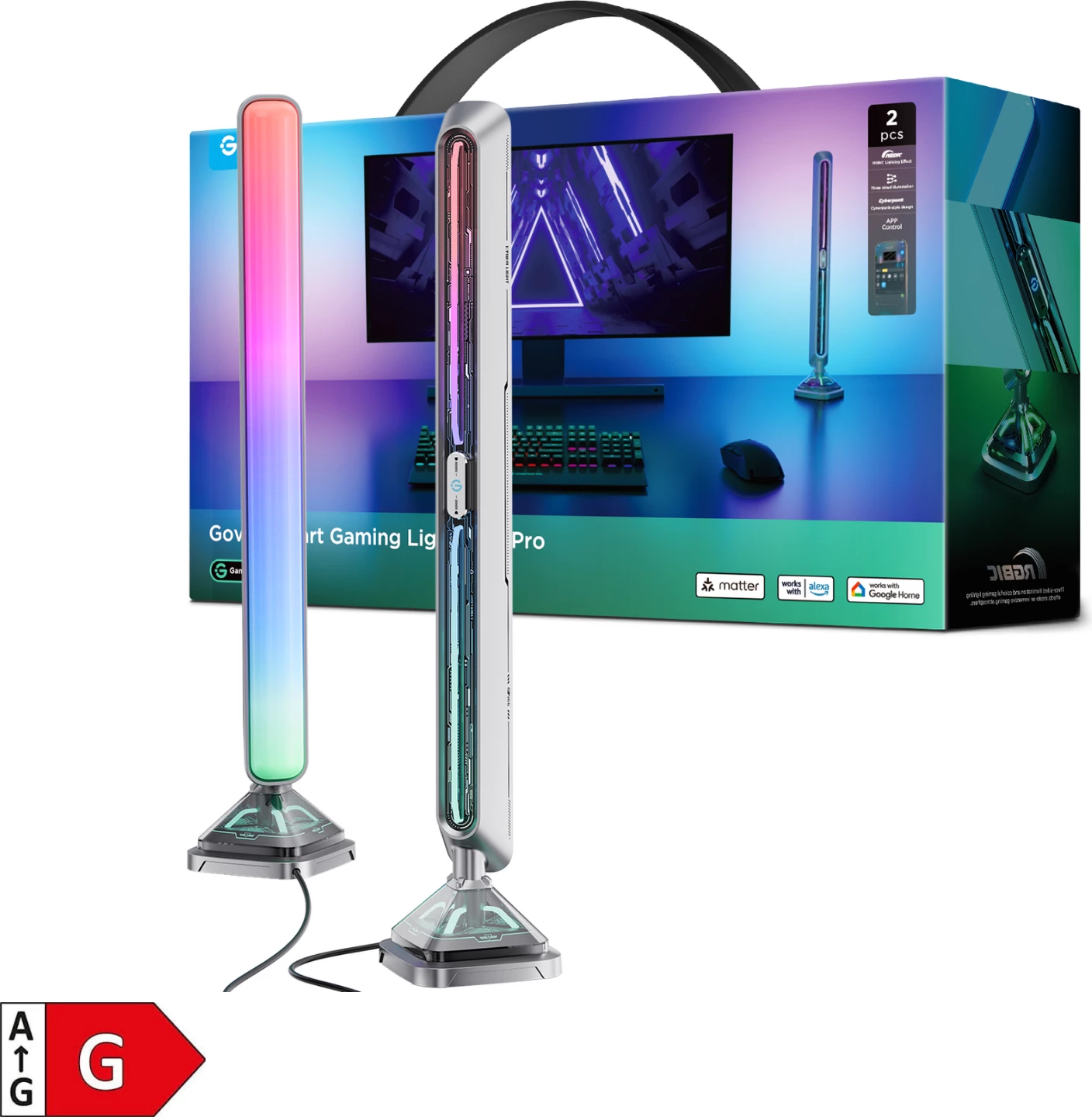 Set shufra ndriçimi smart gaming Govee Smart Gaming Lights Pro RGBIC Wi‑Fi/Bluetooth Matter 2 copë