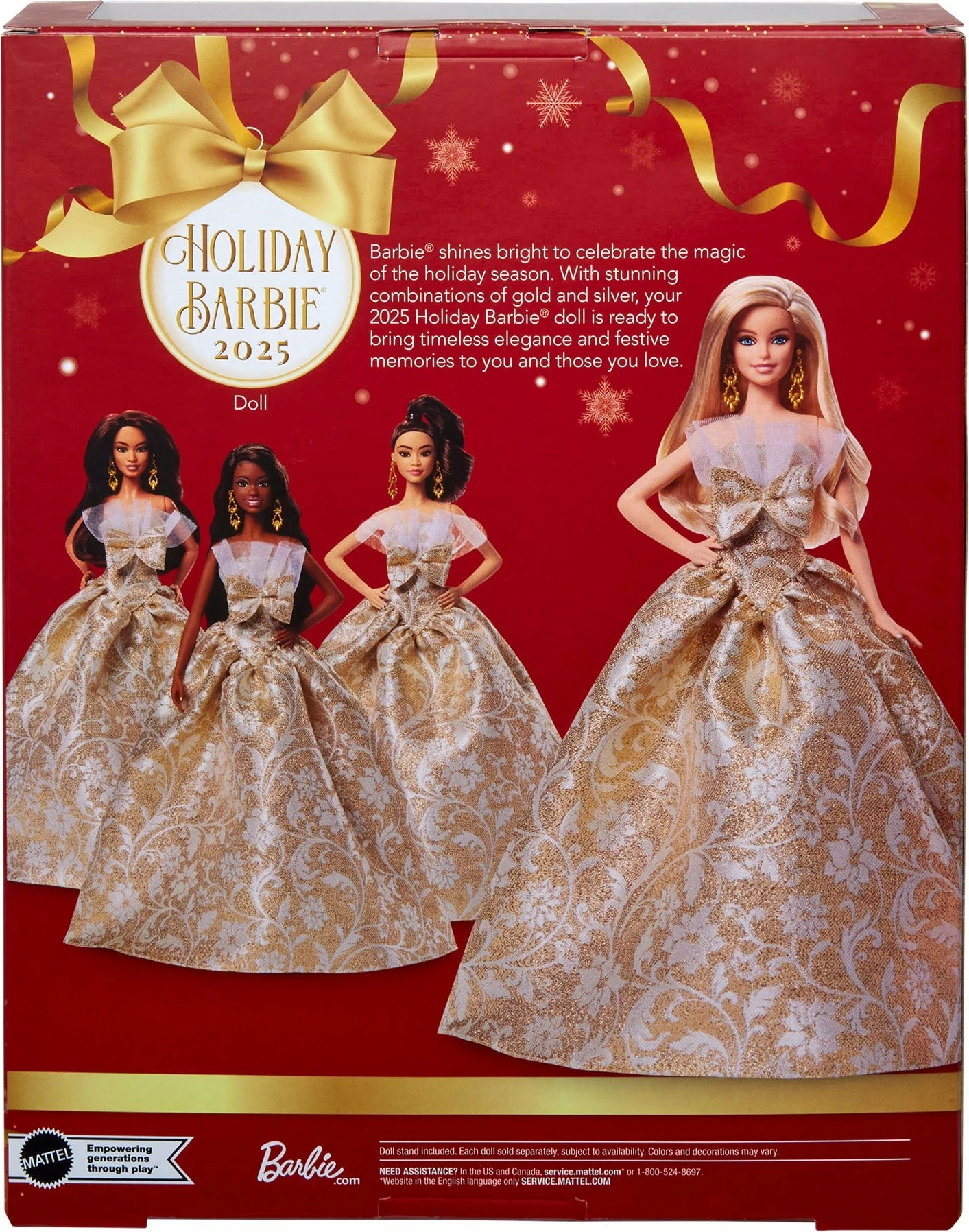 Kukull koleksionuese Barbie Mattel Signature Holiday Barbie 2025 JBH95, fustan gold-silver